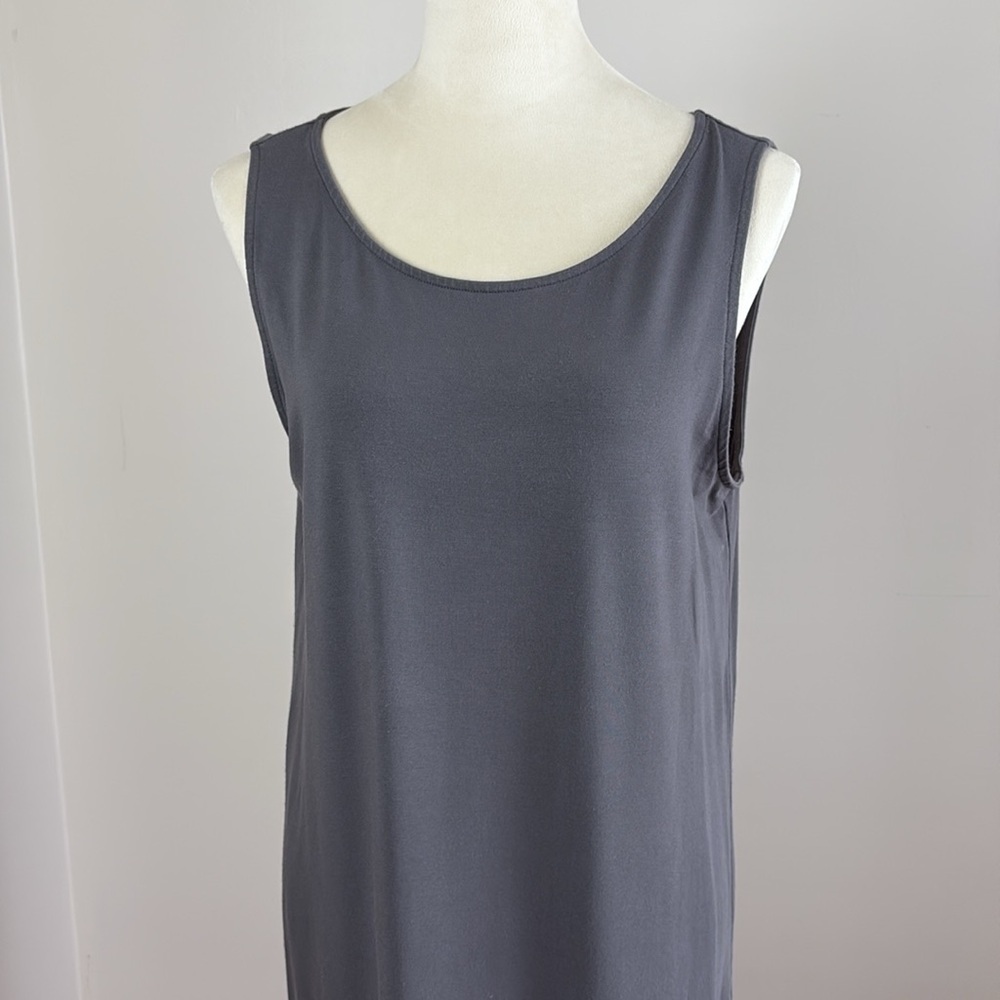 Eileen Fisher Sleeveless Dress Rayon Lycra Soft Stretch Knit A Line Grey Size M - Picture 3 of 11